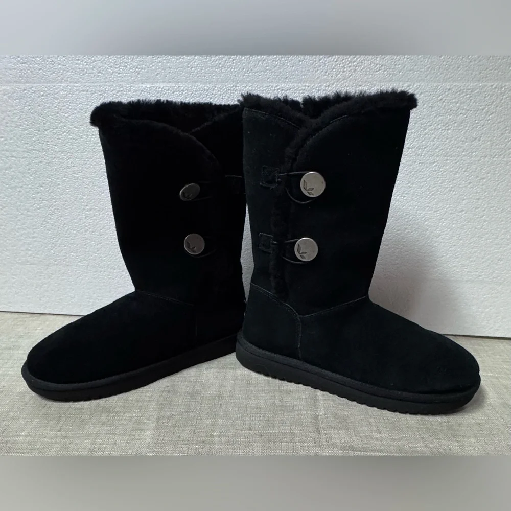 Koolaburra  BY UGG Black Mid-Calf Suede Button Faux-Fur Boots Women